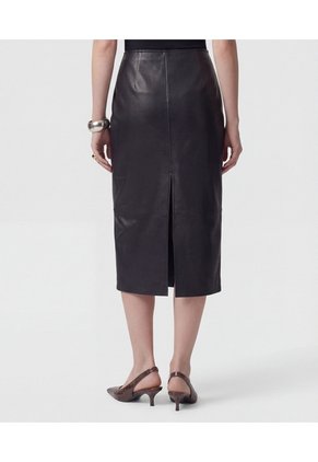 Falda Midi En Efecto Cuero  Para Mujer Negro Patprimo