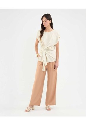 Blusa Estampada Con Anudado  Para Mujer Café Patprimo