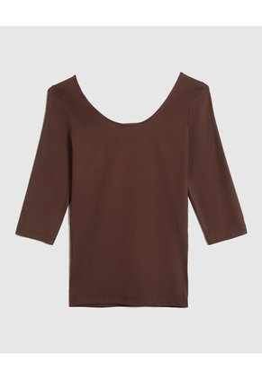 Camiseta Para Mujer Manga 3/4 Cuello Redondo Color Café Marca Patprimo #30093803