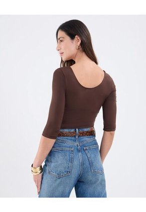 Camiseta Para Mujer Manga 3/4 Cuello Redondo Color Café Marca Patprimo #30093803