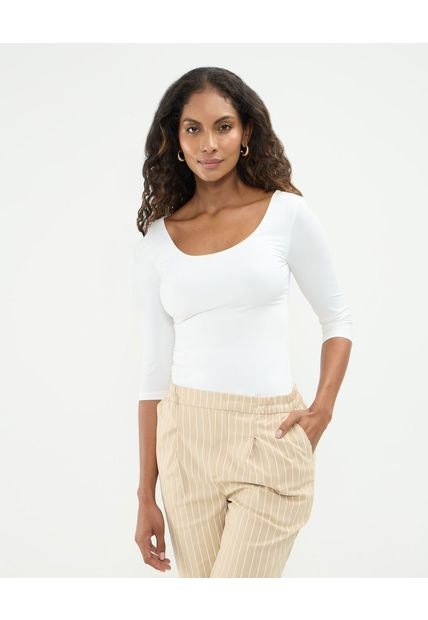 Camiseta Para Mujer Manga 3/4 Cuello Redondo Color Blanco Marca Patprimo #30093708