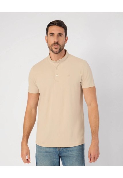 Polo Unicolor Cuello Mao   Para Hombre Beige Patprimo