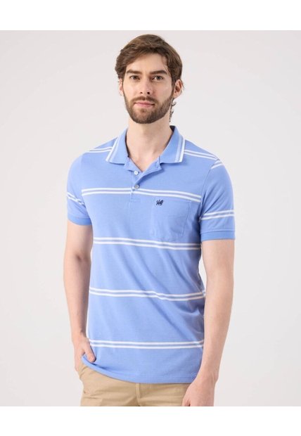 Polo A Rayas Con Bolsillo   Para Hombre Azul Patprimo