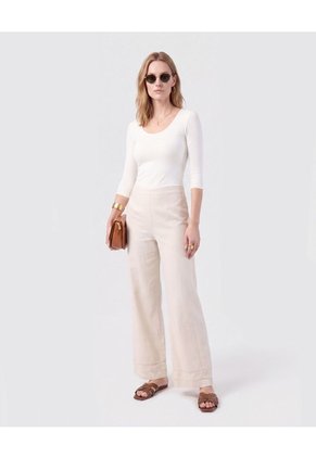 Pantalón De Bota Ancha Con Encaje Para Mujer Para Mujer Crema Patprimo
