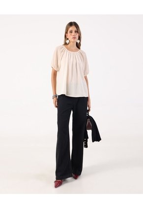 Blusa De Silueta Fluida Con Escote Fruncido  Para Mujer Beige Patprimo