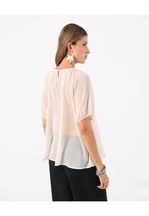 Blusa De Silueta Fluida Con Escote Fruncido  Para Mujer Beige Patprimo