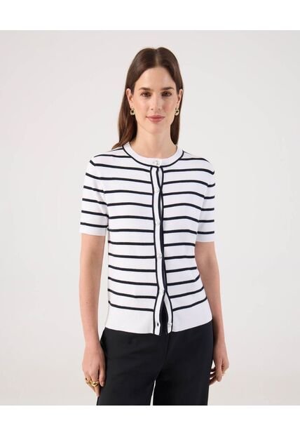 Camiseta A Rayas Con Botones   Para Mujer Blanco Patprimo