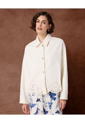 Chaqueta Con Bordado Suizo En Bajo   Para Mujer Blanco Patprimo Patprimo