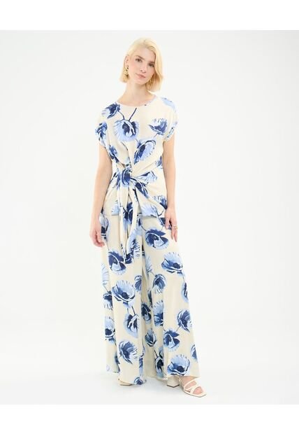 Pantalón Fluido Estampado  Para Mujer Crema Patprimo