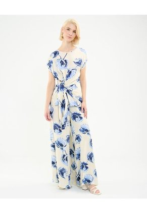 Pantalón Fluido Estampado Para Mujer Crema Patprimo