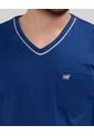 Pijama Manga Corta, Camiseta Cuello V Con Bies En Contraste En Cuello Pantaloneta Unicolor  Para Hombre Azul Patprimo de Patprimo