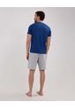 Pijama Manga Corta, Camiseta Cuello V Con Bies En Contraste En Cuello Pantaloneta Unicolor  Para Hombre Azul Patprimo de Patprimo