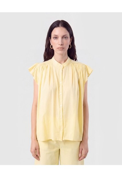 Blusa Cuello Alto Con Vuelos   Para Mujer Amarillo Patprimo