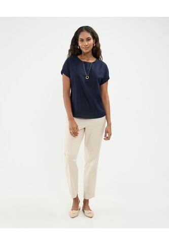Blusa Con Doblez En Efecto Lino  Para Mujer Azul Patprimo Patprimo