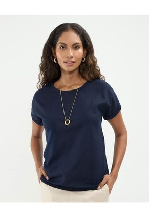 Blusa Con Doblez En Efecto Lino  Para Mujer Azul Patprimo