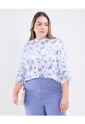 Camiseta Para Mujer Manga 3/4 Cuello Redondo Color Azul Marca Patprimo #14091411