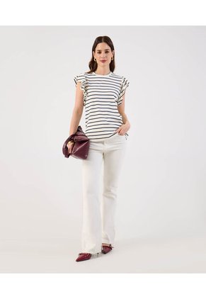 Camiseta  Para Mujer Manga Corta Cuello Redondo Color Crema Marca Patprimo #30097893