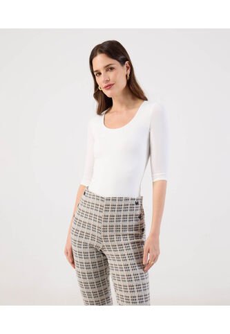 Camiseta  Para Mujer Manga 3/4 Cuello Redondo Color Blanco Marca Patprimo #30098478 Patprimo