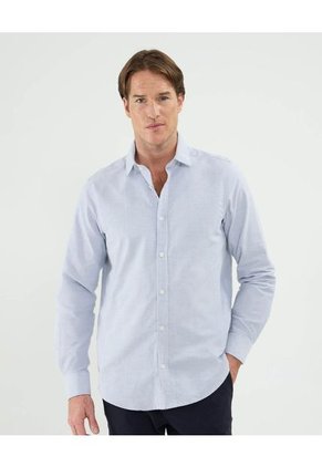 Camisa Para Hombre Manga Larga Sin Bolsillo Cuello Casual M Color Azul Marca Patprimo #44013098