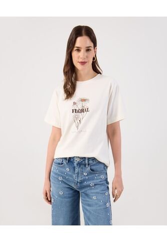 Camiseta  Para Mujer Manga Corta Cuello Redondo Color Crema Marca Patprimo #30093939 Patprimo