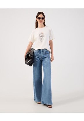 Camiseta  Para Mujer Manga Corta Cuello Redondo Color Crema Marca Patprimo #30093939