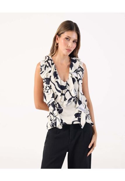 Blusa De Escote Profundo Con Boleros Frontales  Para Mujer Crema Patprimo