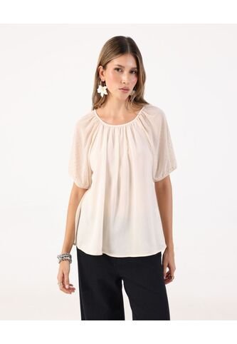Blusa De Silueta Fluida Con Escote Fruncido  Para Mujer Beige Patprimo Patprimo