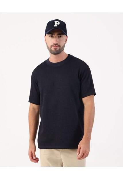Camiseta Texturizada De Cuello Redondo   Para Hombre Negro Patprimo