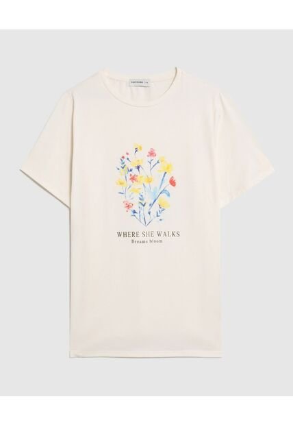 Camiseta Estampada Cuello Redondo  Curvy  Para Mujer Crema Patprimo