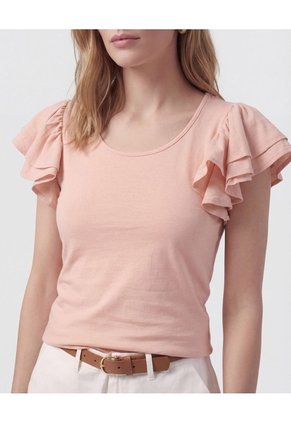 Camiseta Con Mangas De Volantes   Para Mujer Rosa Patprimo