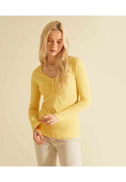 Camiseta Para Mujer Manga Larga Color Amarillo  Marca Patprimo #30093208