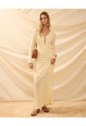 Vestido Largo Tejido Con Calados Para Mujer  Para Mujer Amarillo Patprimo