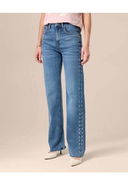 Jeans Para Mujer Con Apliques Laterales  Para Mujer Azul Patprimo