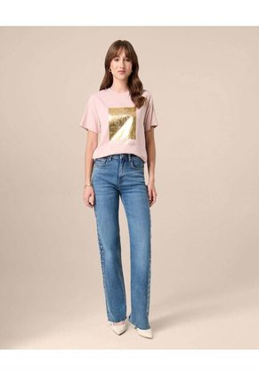 Jeans Para Mujer Con Apliques Laterales  Para Mujer Azul Patprimo