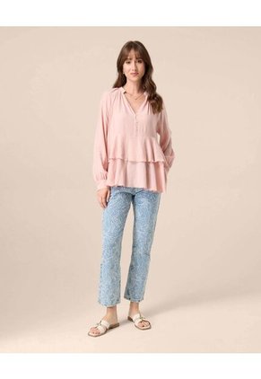 Jeans Straight Con Bordado Floral Para Mujer  Para Mujer Azul Patprimo