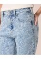Jeans Straight Con Bordado Floral Para Mujer  Para Mujer Azul Patprimo de Patprimo