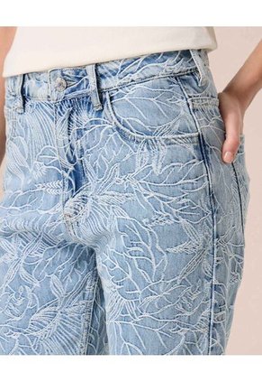 Jeans Straight Con Bordado Floral Para Mujer  Para Mujer Azul Patprimo