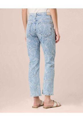 Jeans Straight Con Bordado Floral Para Mujer  Para Mujer Azul Patprimo
