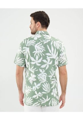 Camisa Estampada En Efecto Lino  Para Hombre Verde Patprimo