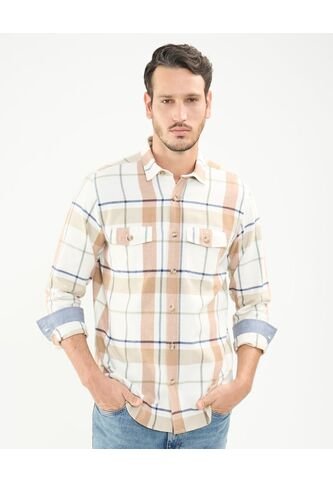 Camisa Para Hombre Manga Larga Con Bolsillo Cuello Casual M Color Crema Marca Patprimo #44013053 Patprimo