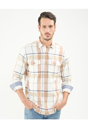 Camisa Para Hombre Manga Larga Con Bolsillo Cuello Casual M Color Crema Marca Patprimo #44013053