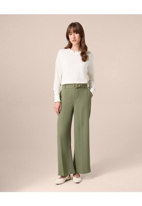 Pantalón Wide Leg Con Cinturón Para Mujer Para Mujer Verde Patprimo