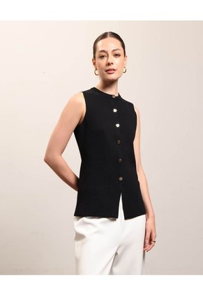 Chaleco Tejido Con Botones Para Mujer Para Mujer Negro Patprimo