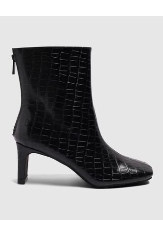Botines De Tacón Con Efecto Croco   Para Mujer Negro Patprimo Patprimo