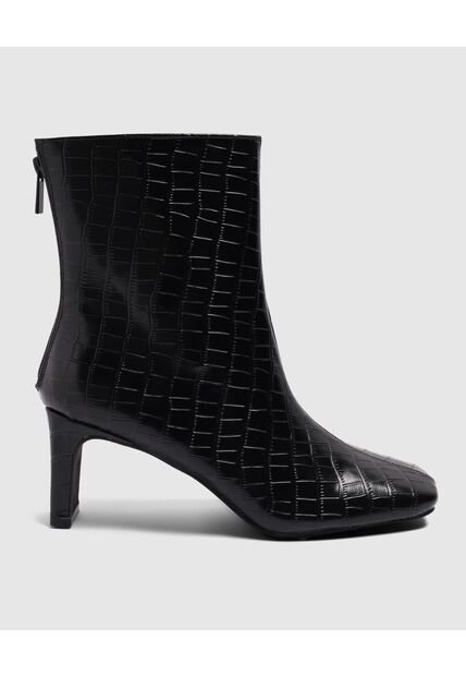 Botines De Tacón Con Efecto Croco   Para Mujer Negro Patprimo