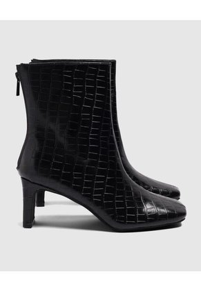 Botines De Tacón Con Efecto Croco   Para Mujer Negro Patprimo