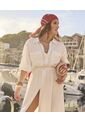 Vestido Largo Camisero Con Bolsillos   Para Mujer Crema Patprimo de Patprimo