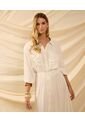Vestido Largo Camisero Con Bolsillos   Para Mujer Crema Patprimo de Patprimo