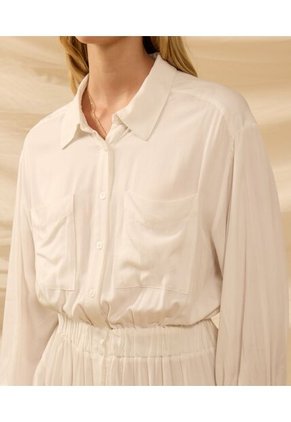 Vestido Largo Camisero Con Bolsillos   Para Mujer Crema Patprimo