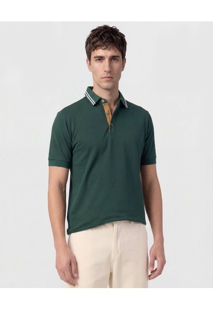 Polo Con Pechera En Contraste   Para Hombre Verde Patprimo